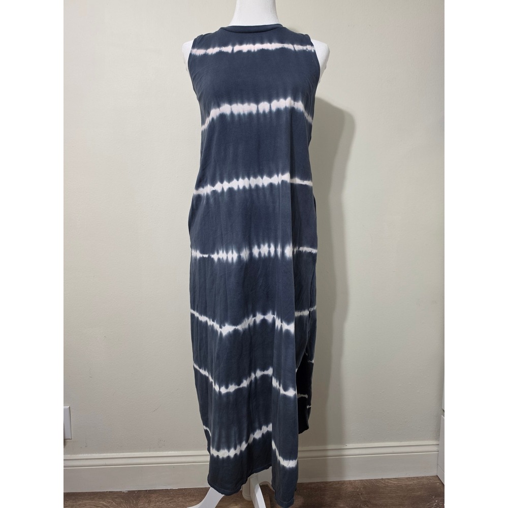 Blue Tie Dye Sleeveless Maxi Dress with Pockets and Side Slits Size Small